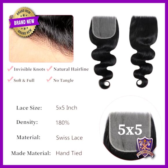 Body Wave Human Hair Extensions 20-24 Inch 3 Bundles with 5x5 HD Lace Closure main image 2